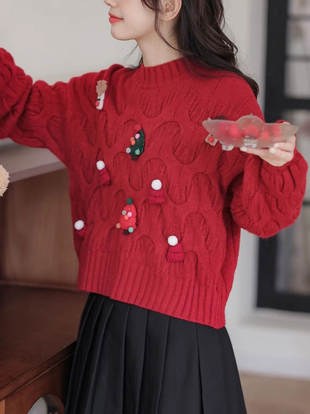 Jaime Sweater | Festive Red Knit Christmas Sweater for Women