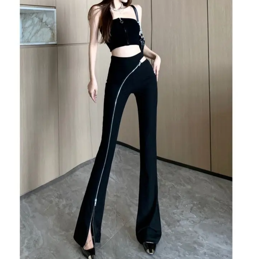 Harmony Flared Pants | Women's High-Waist Flared Pants with Asymmetric Zip