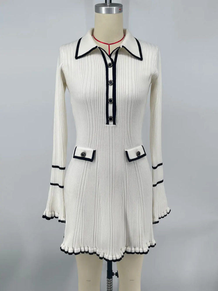 Fidda Dress | Elegant Dress with Trims and Button Details