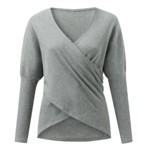 Fiadh Wrap Sweater | Ribbed V-Neck with Long Sleeves