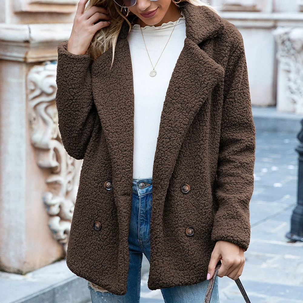 Reinette Coat | Women’s Autumn Mid-Length Double-Breasted Teddy Coat
