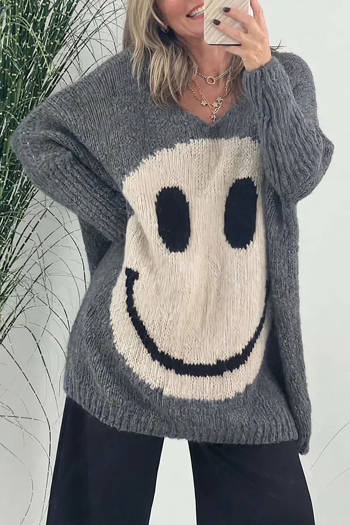 Inha Sweater | Oversized Smiley Knit Sweater