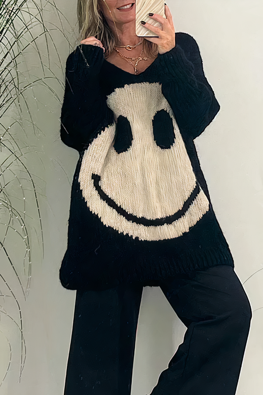 Inha Sweater | Oversized Smiley Knit Sweater