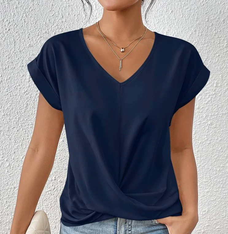Bridget T-Shirt | Loose-Fit V-Neck Women’s Tee with Crossed Front Detail