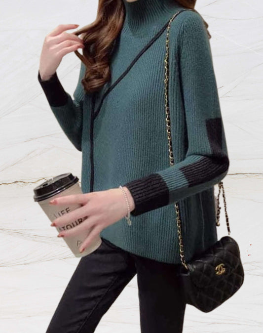 Felipa Sweater | Casual Two-Tone Turtleneck Knit Sweater