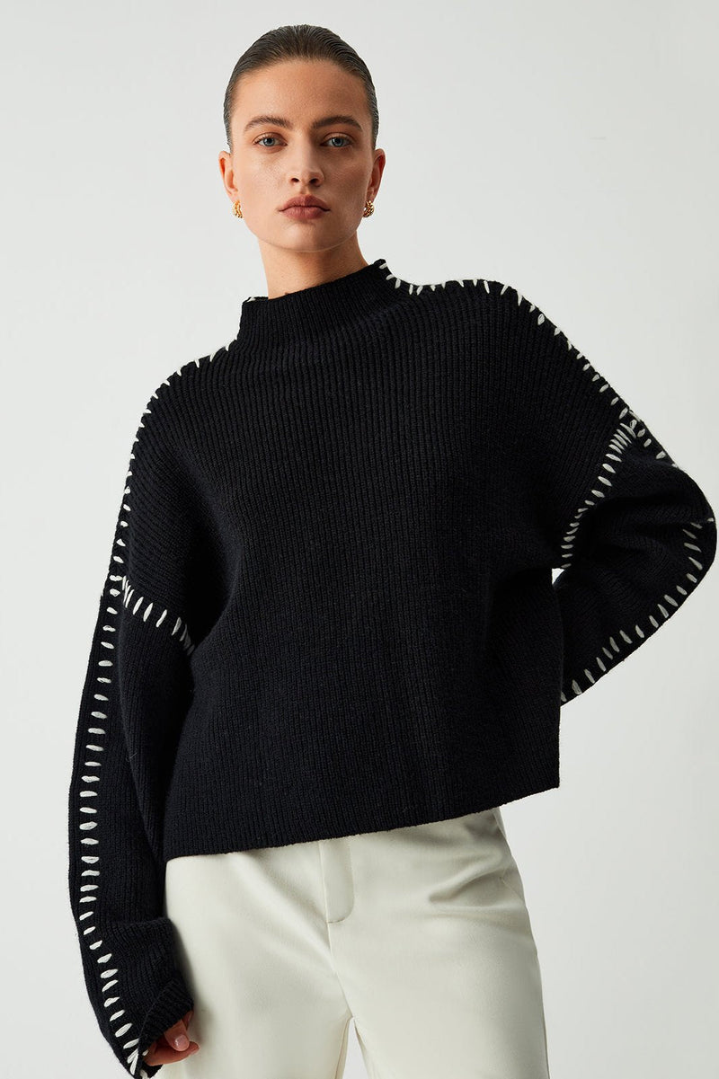 Isabelle Sweater | Turtleneck Sweater with Piqué Details