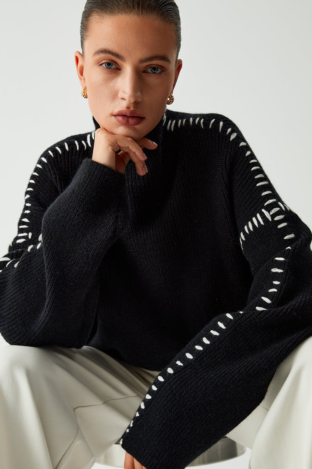 Isabelle Sweater | Turtleneck Sweater with Piqué Details