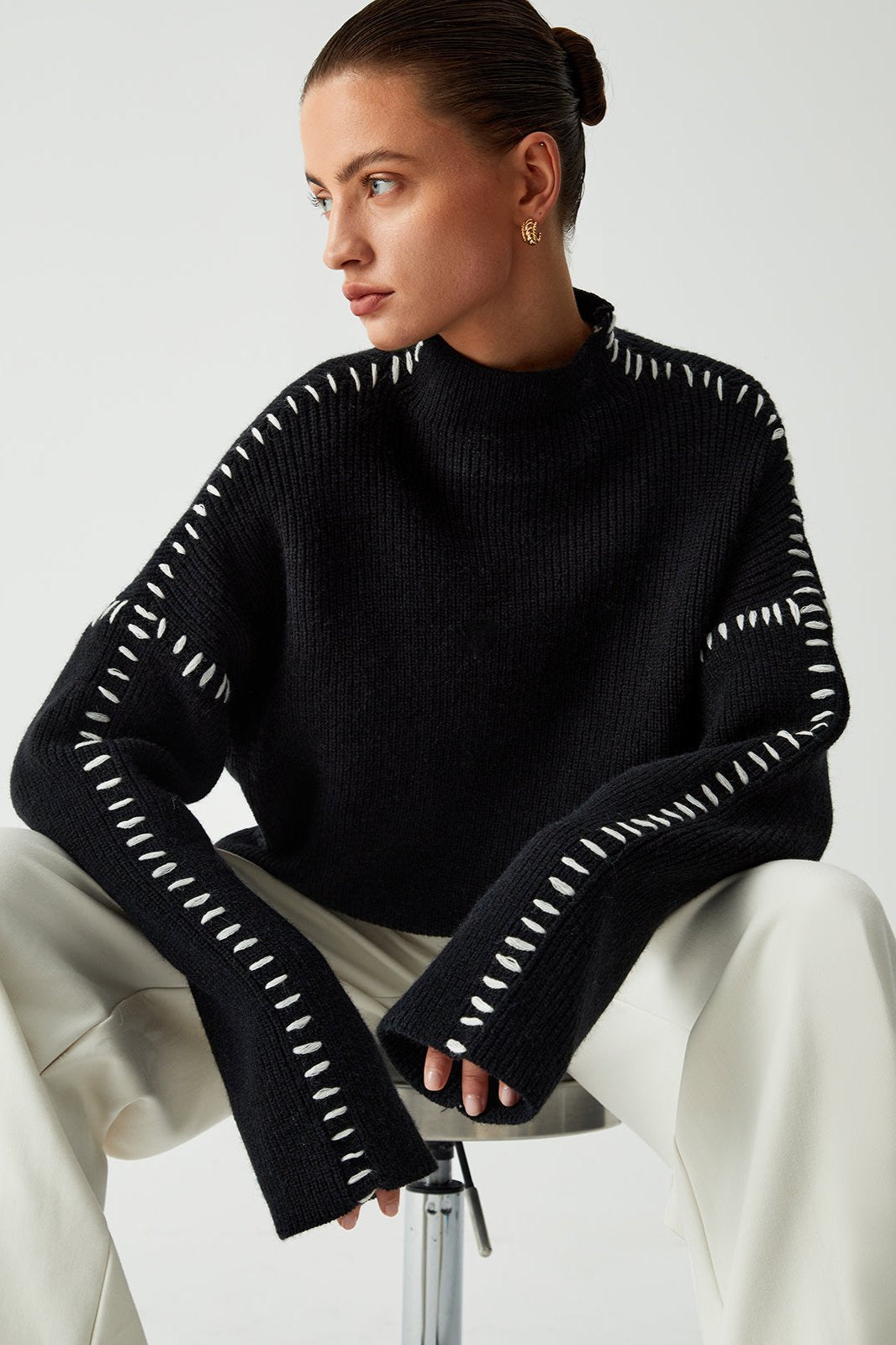 Isabelle Sweater | Turtleneck Sweater with Piqué Details