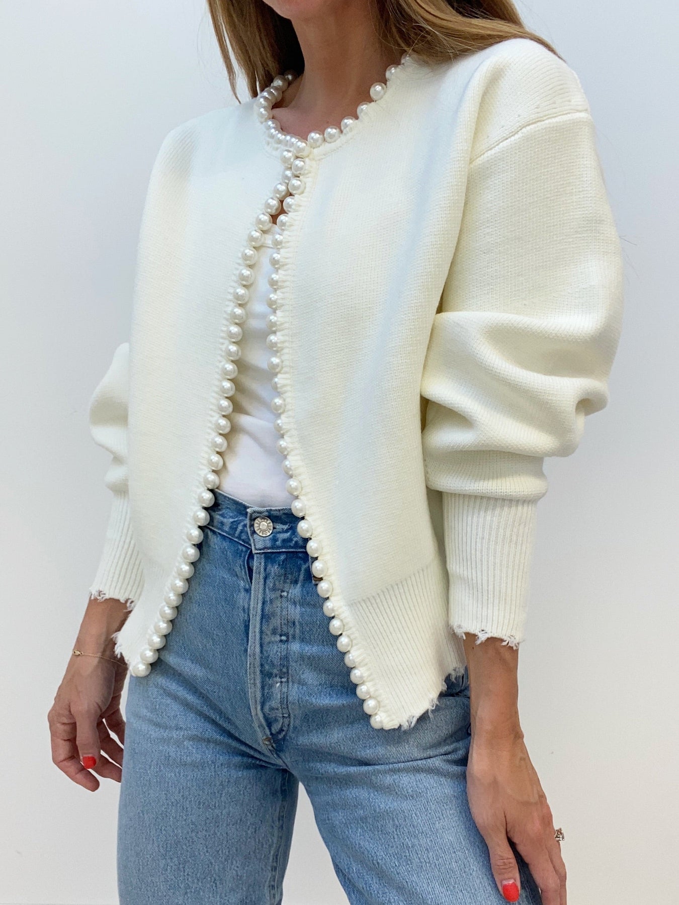 Dulcibella Cardigan | Casual Ripped Cardigan with Pearl Details