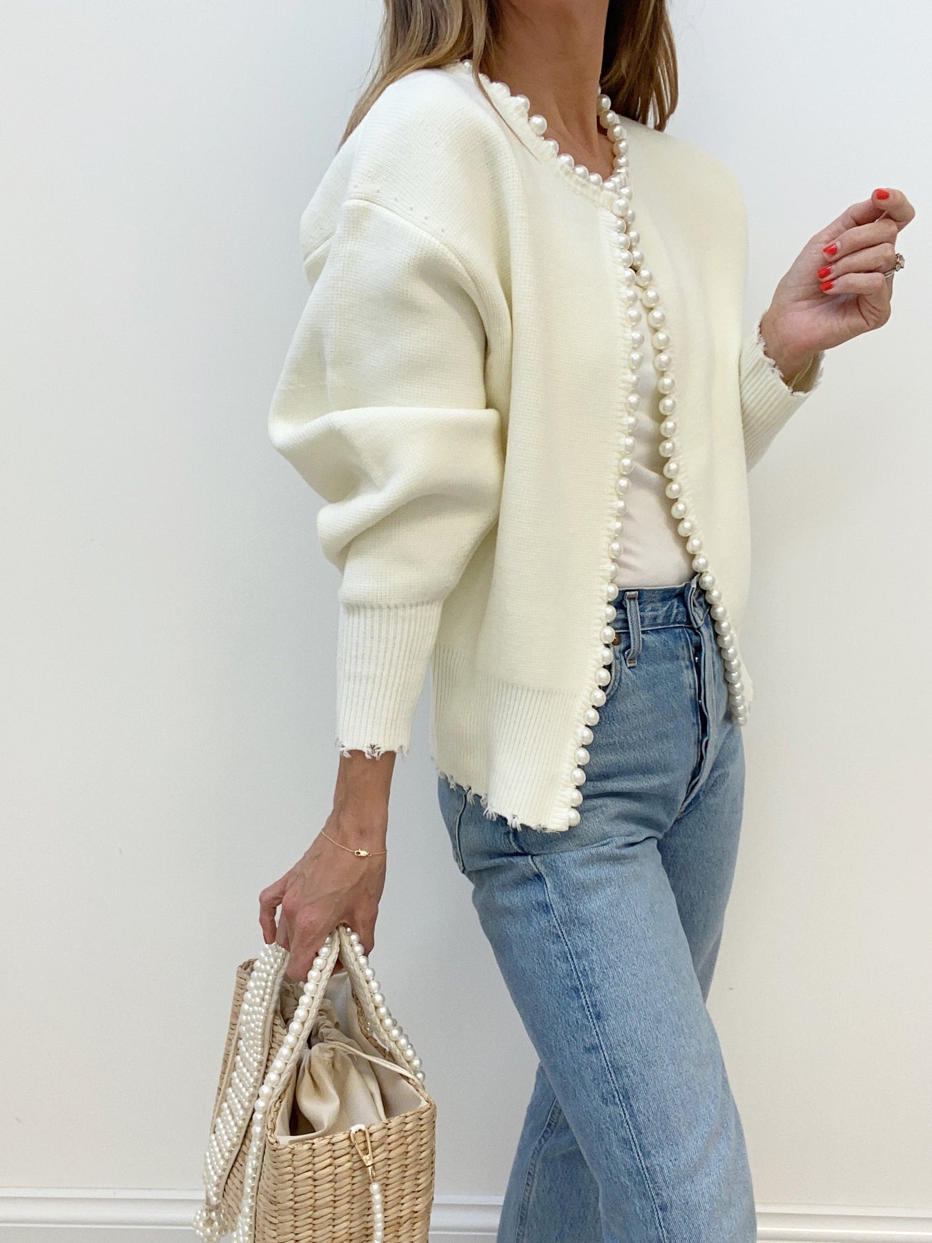 Dulcibella Cardigan | Casual Ripped Cardigan with Pearl Details