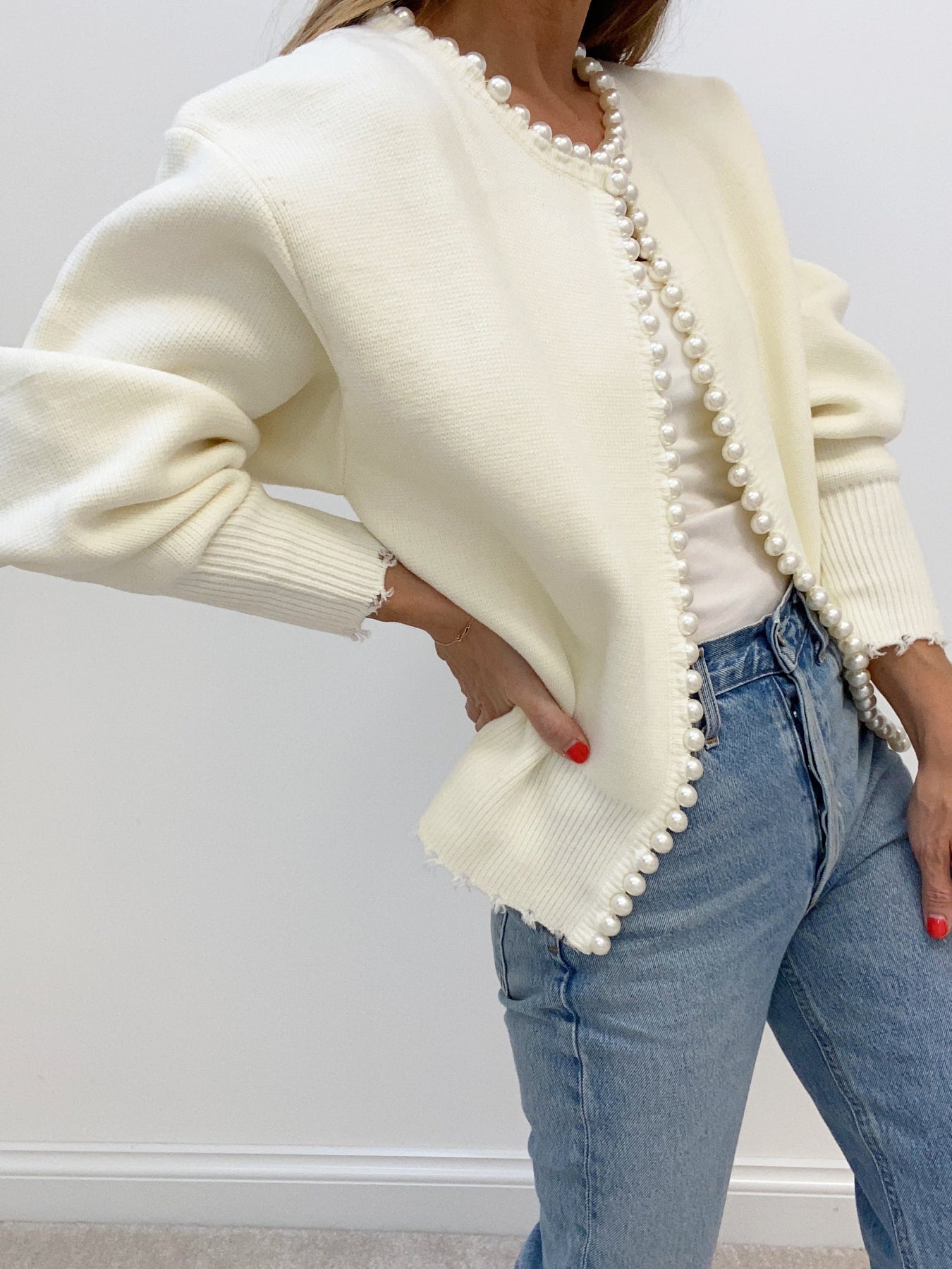 Dulcibella Cardigan | Casual Ripped Cardigan with Pearl Details