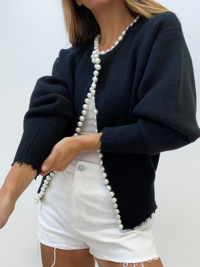 Dulcibella Cardigan | Casual Ripped Cardigan with Pearl Details