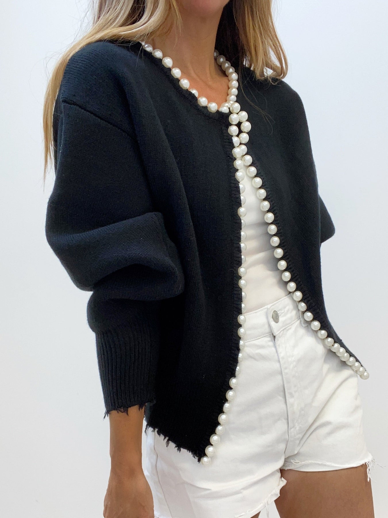 Dulcibella Cardigan | Casual Ripped Cardigan with Pearl Details