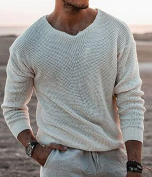 Isaac Sweater | Elegant V-Neck Waffle Knit Men's Sweater