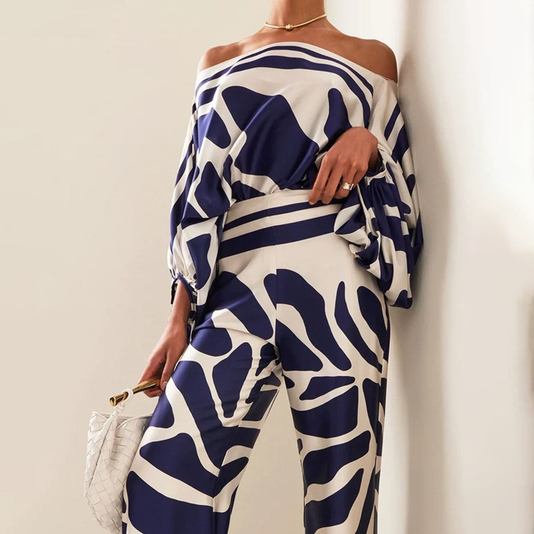 Wenda Co-ord Set | Satin Two-Piece Blouse & Pants Set