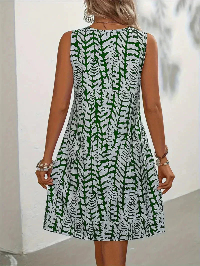 Esveth Dress | Sleeveless Summer Dress with Abstract Print and Lightweight A-Line Fit