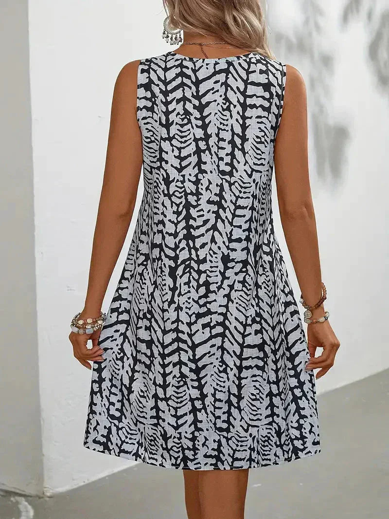 Esveth Dress | Sleeveless Summer Dress with Abstract Print and Lightweight A-Line Fit