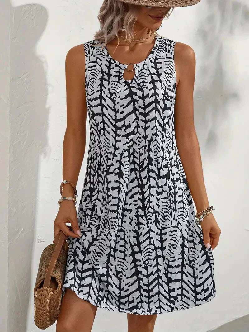 Esveth Dress | Sleeveless Summer Dress with Abstract Print and Lightweight A-Line Fit