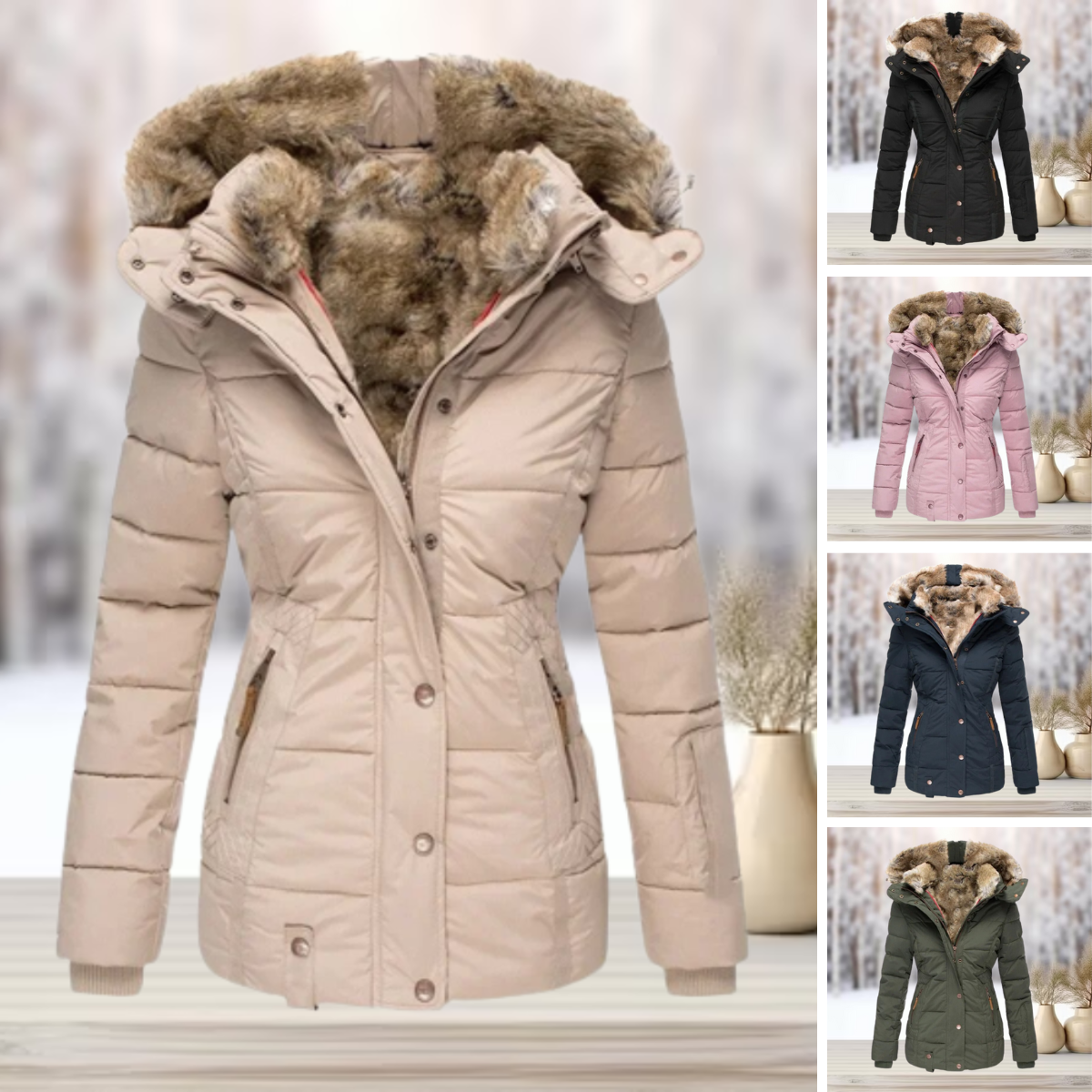 Githa Winter Coat | Elegant Faux Fur Hooded Jacket