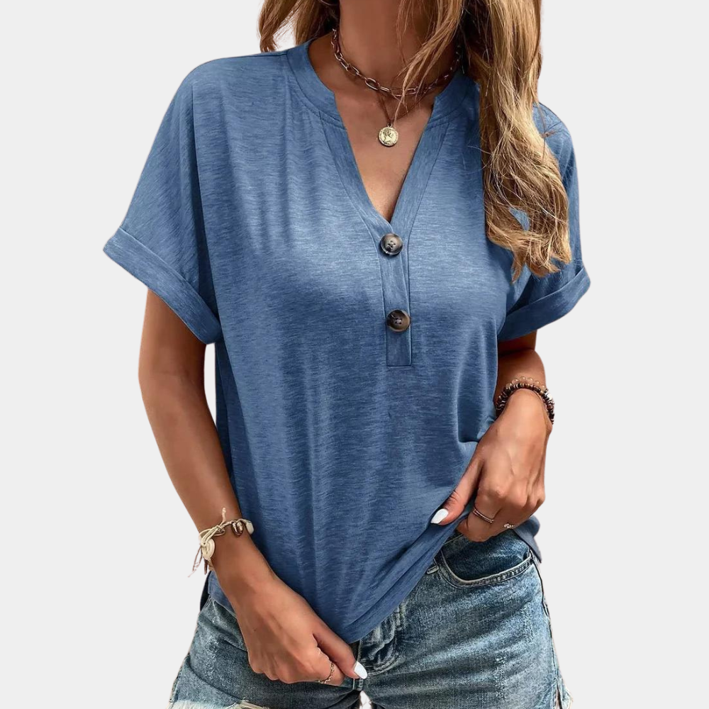 Qira Blouse | Women's Autumn Casual V-Neck Short-Sleeve Blouse
