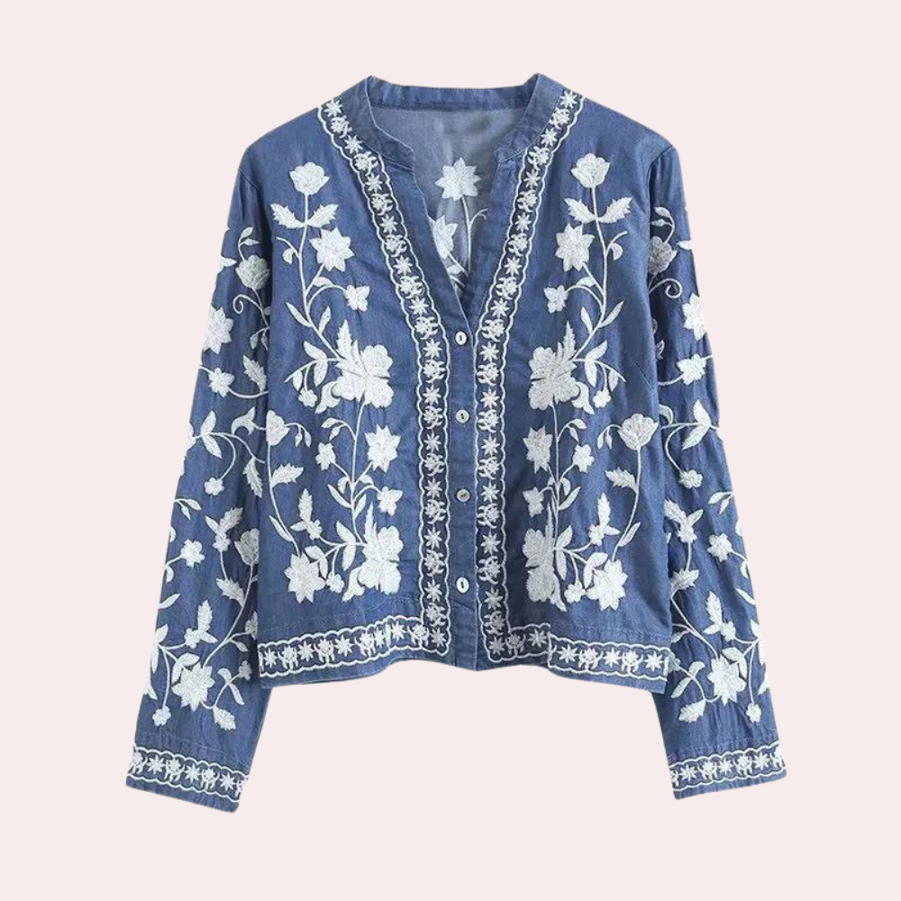 Kiana Blouse | Floral Embroidered Button-Up Blouse for Women
