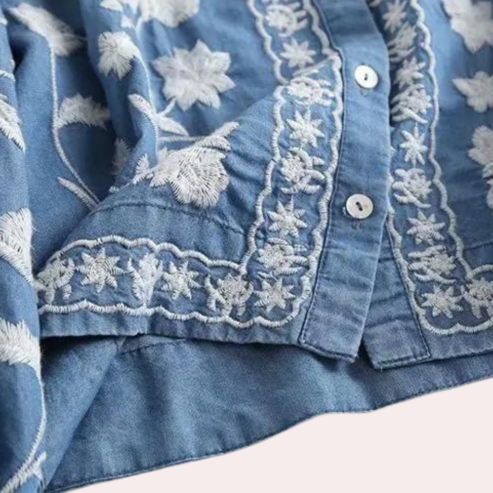 Kiana Blouse | Floral Embroidered Button-Up Blouse for Women