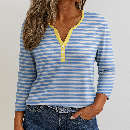Reena T-Shirt | Women’s Autumn V-Neck Striped Top