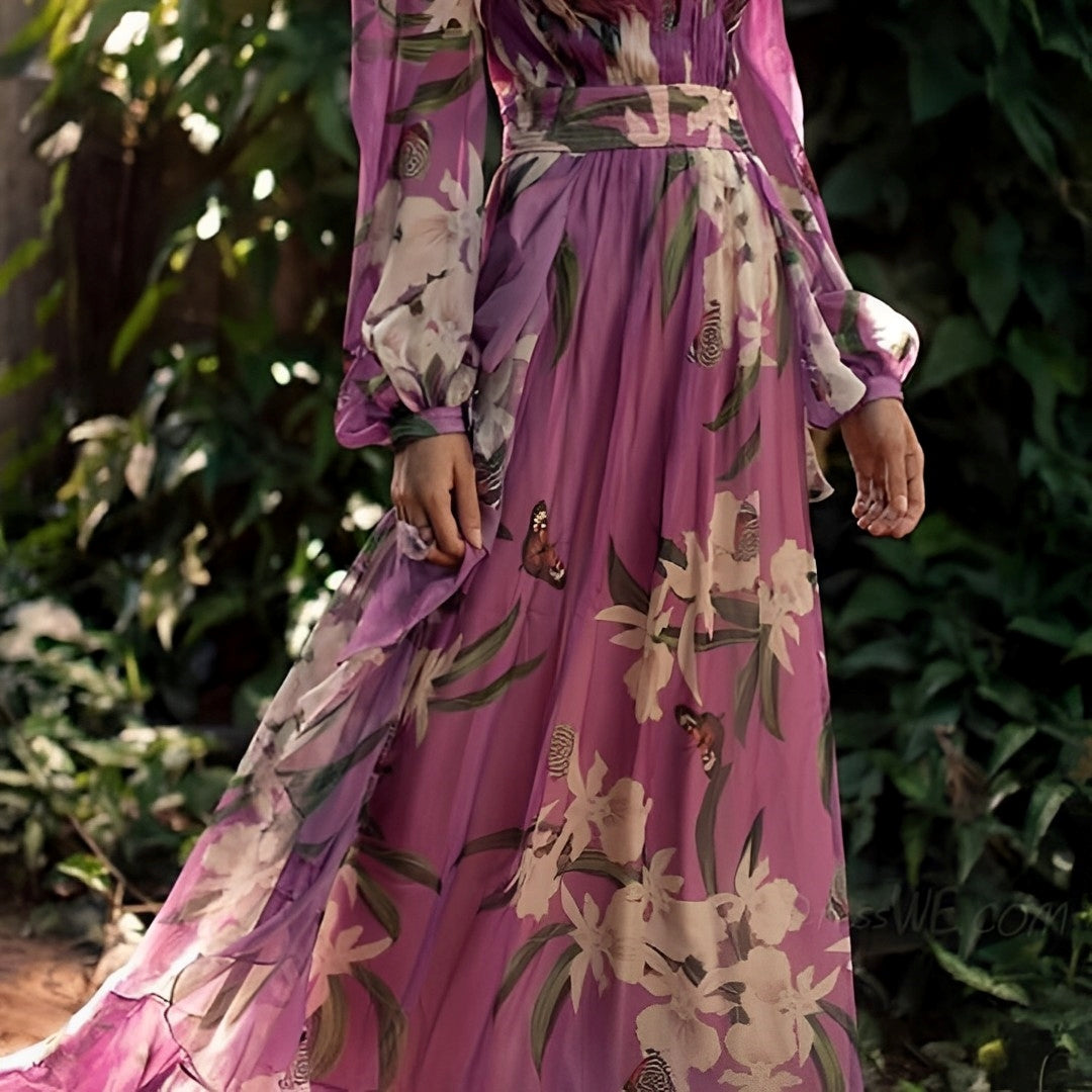 Yanet Chiffon Dress | Women’s Floral Chiffon Dress with Flowy Lightweight Fit
