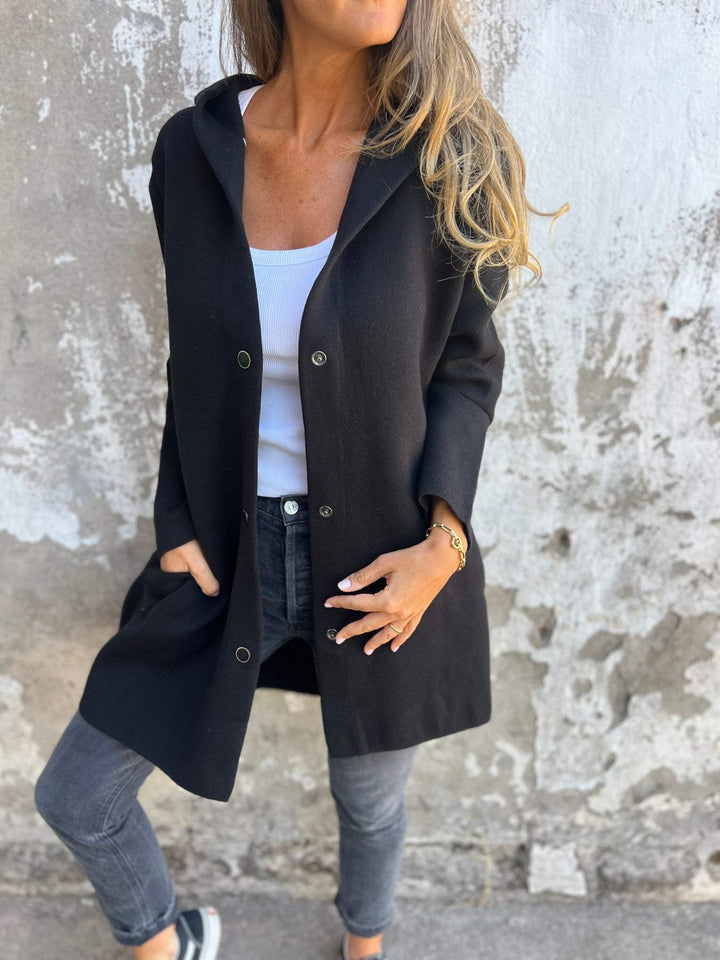 Nileema Coat | Women's Autumn Long Hooded Button-Up Coat