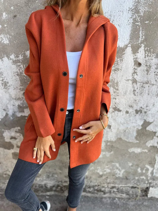 Nileema Coat | Women's Autumn Long Hooded Button-Up Coat