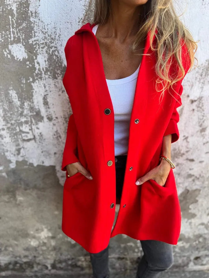 Nileema Coat | Women's Autumn Long Hooded Button-Up Coat