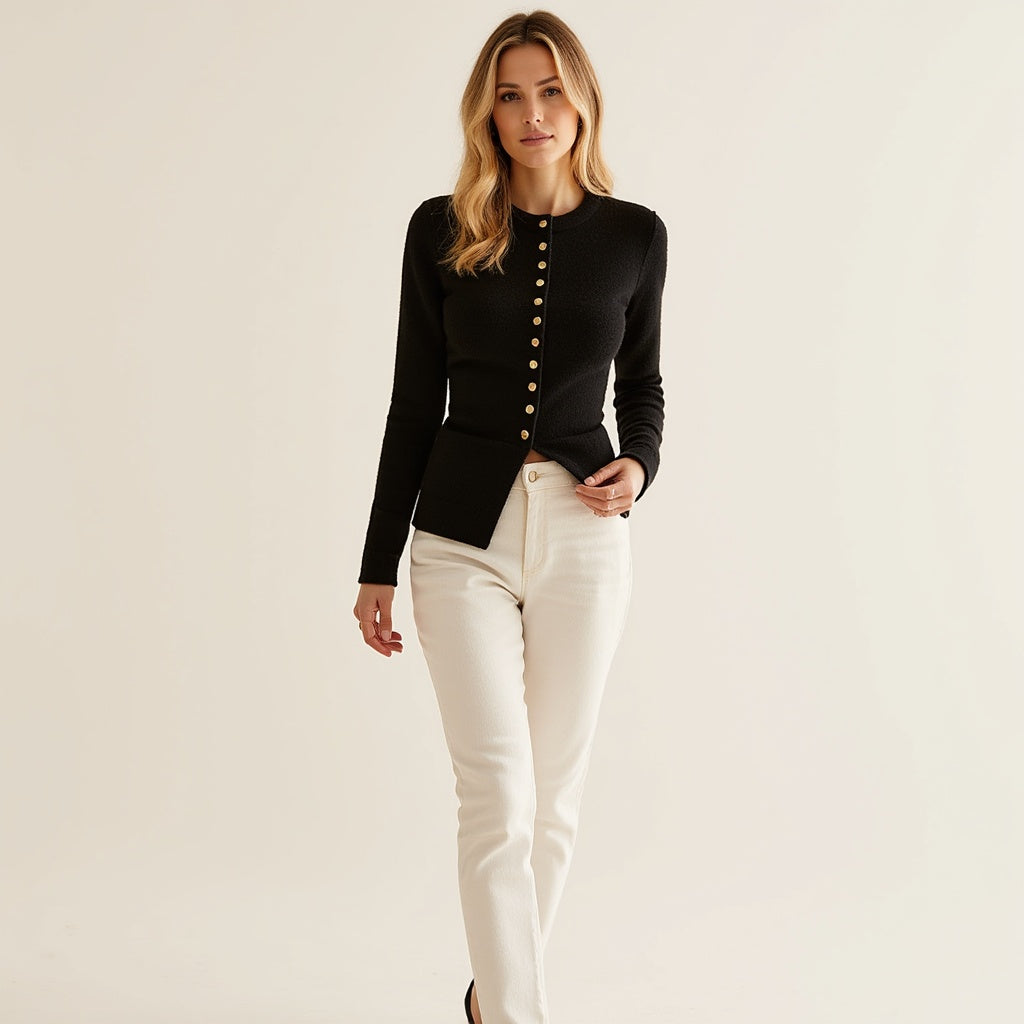 Raven Cardigan | Women's Autumn Black Knitted Cardigan with Button Placket