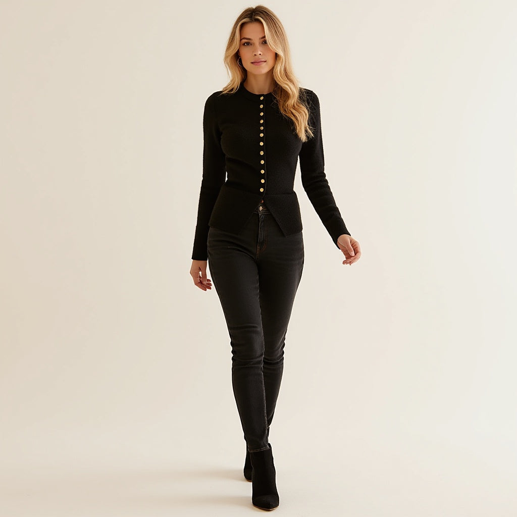 Raven Cardigan | Women's Autumn Black Knitted Cardigan with Button Placket