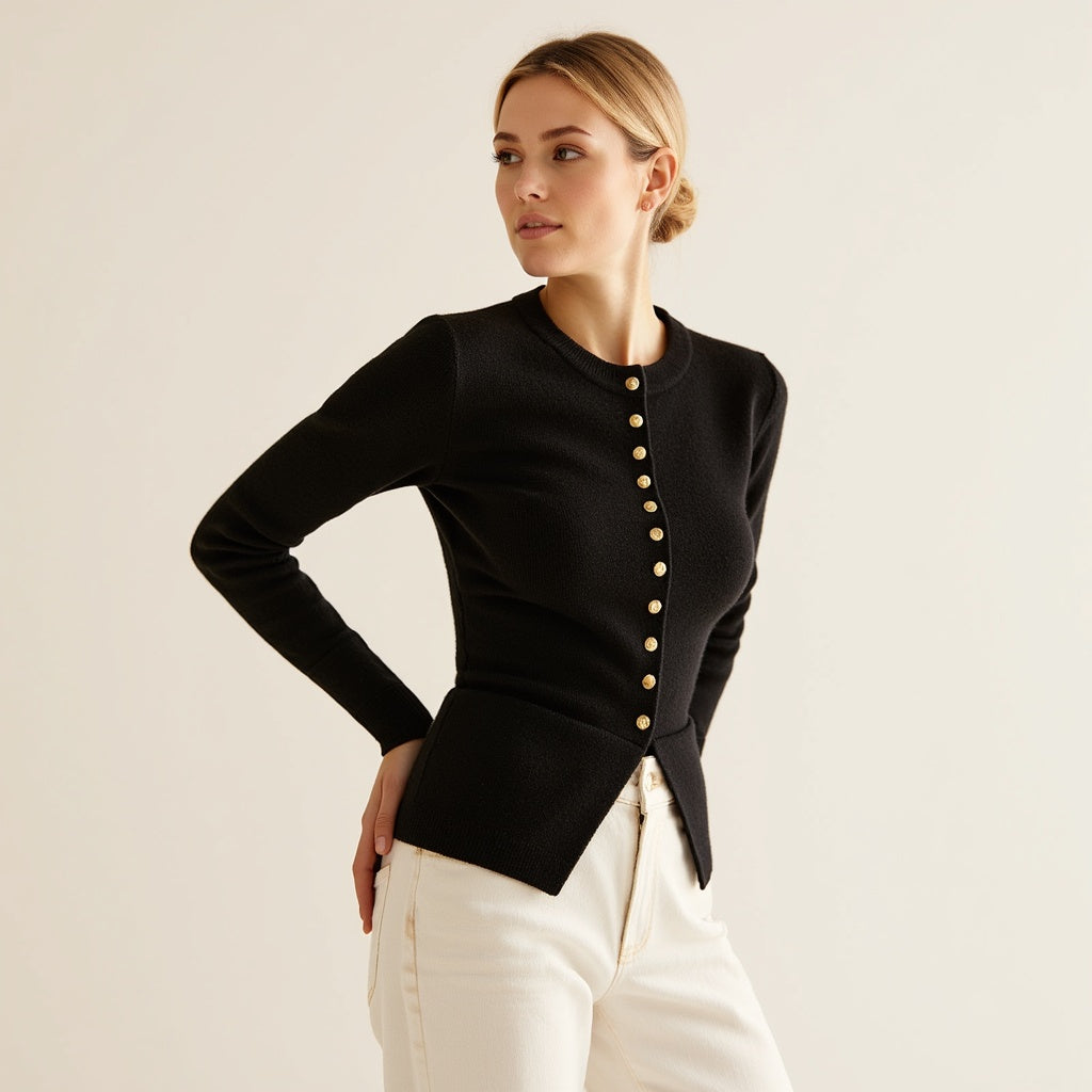 Raven Cardigan | Women's Autumn Black Knitted Cardigan with Button Placket