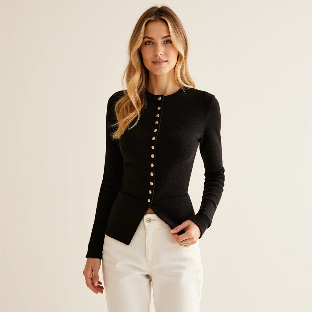 Raven Cardigan | Women's Autumn Black Knitted Cardigan with Button Placket