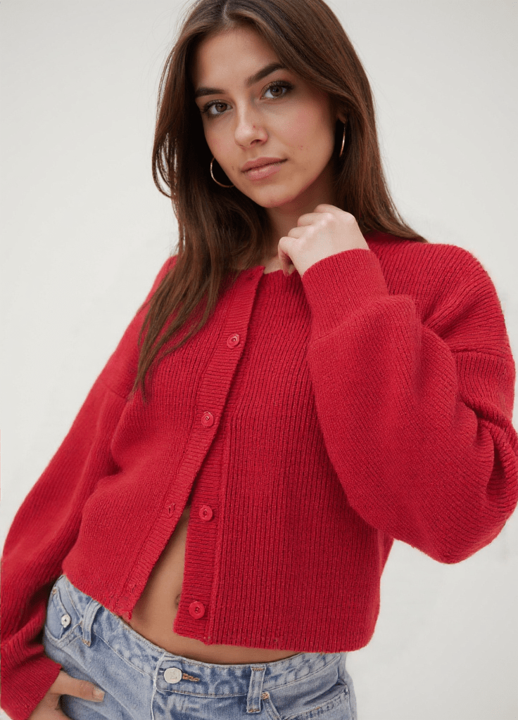Raveena Cardigan | Women's Autumn Red Knitted Cardigan