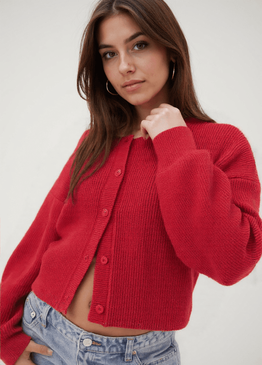Raveena Cardigan | Women's Autumn Red Knitted Cardigan