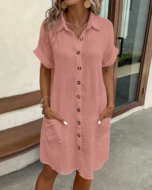 Fabienne Dress | Women’s Button-Down Summer Dress with Short Sleeves and Comfortable Relaxed Fit