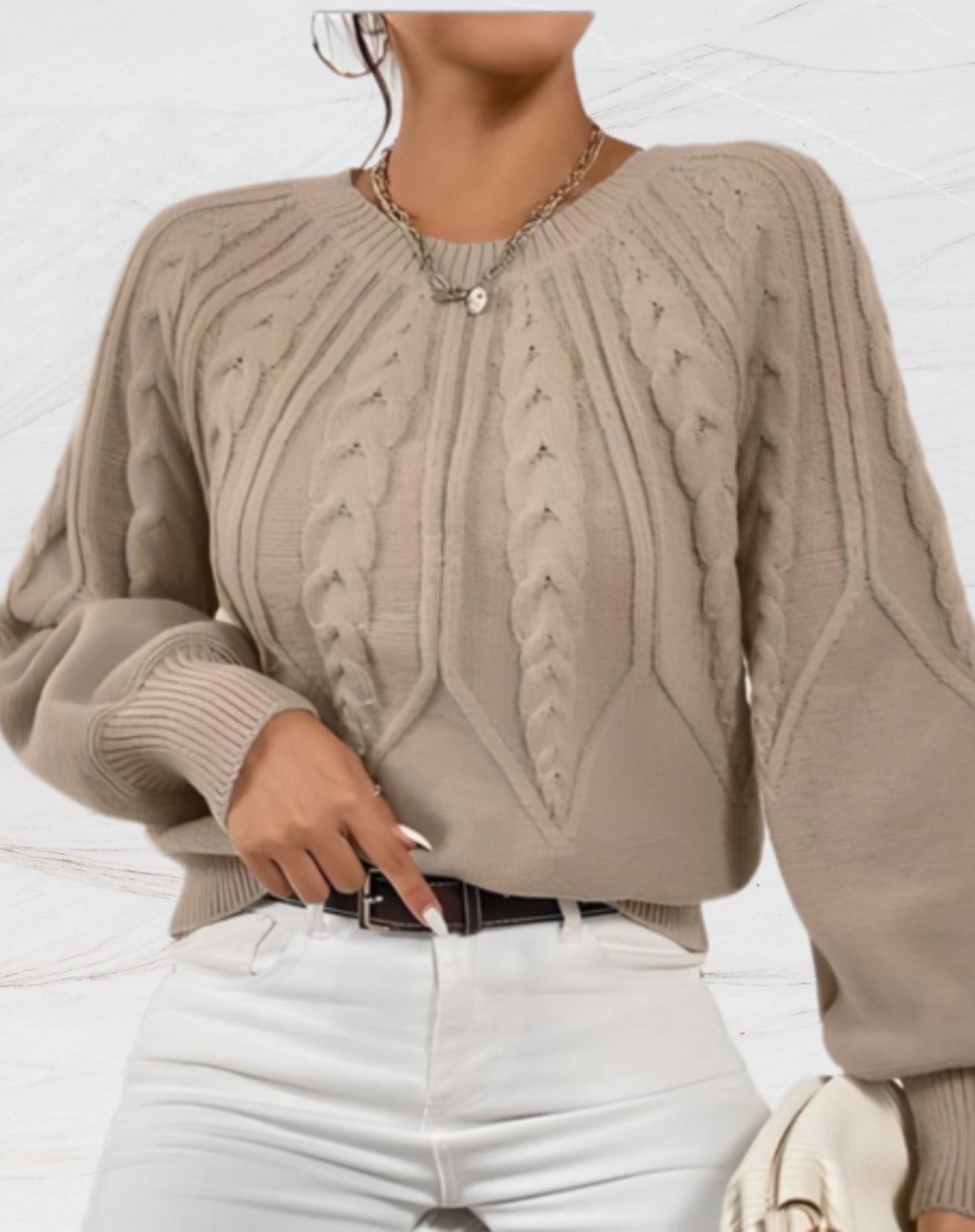 Fiona Elegant Sweater | Beige Arrow-Style Knit Sweater