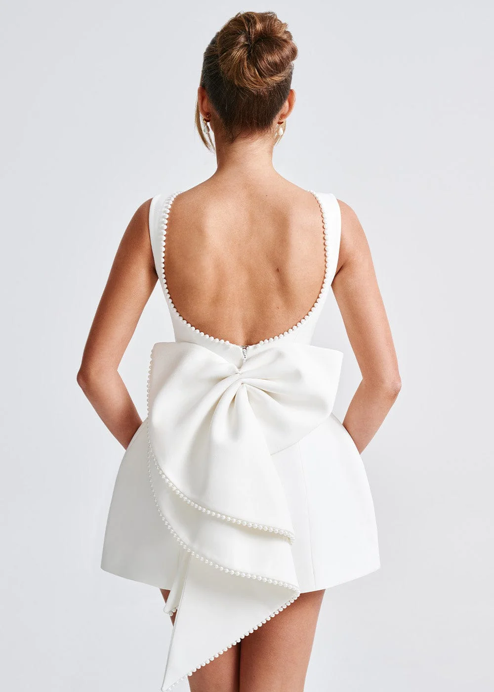 Calenya Mini Dress | Sleeveless White Structured A-Line Dress with High Neck