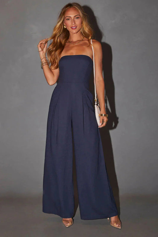 Iolanthe Jumpsuit | Navy Strapless Wide-Leg Jumpsuit