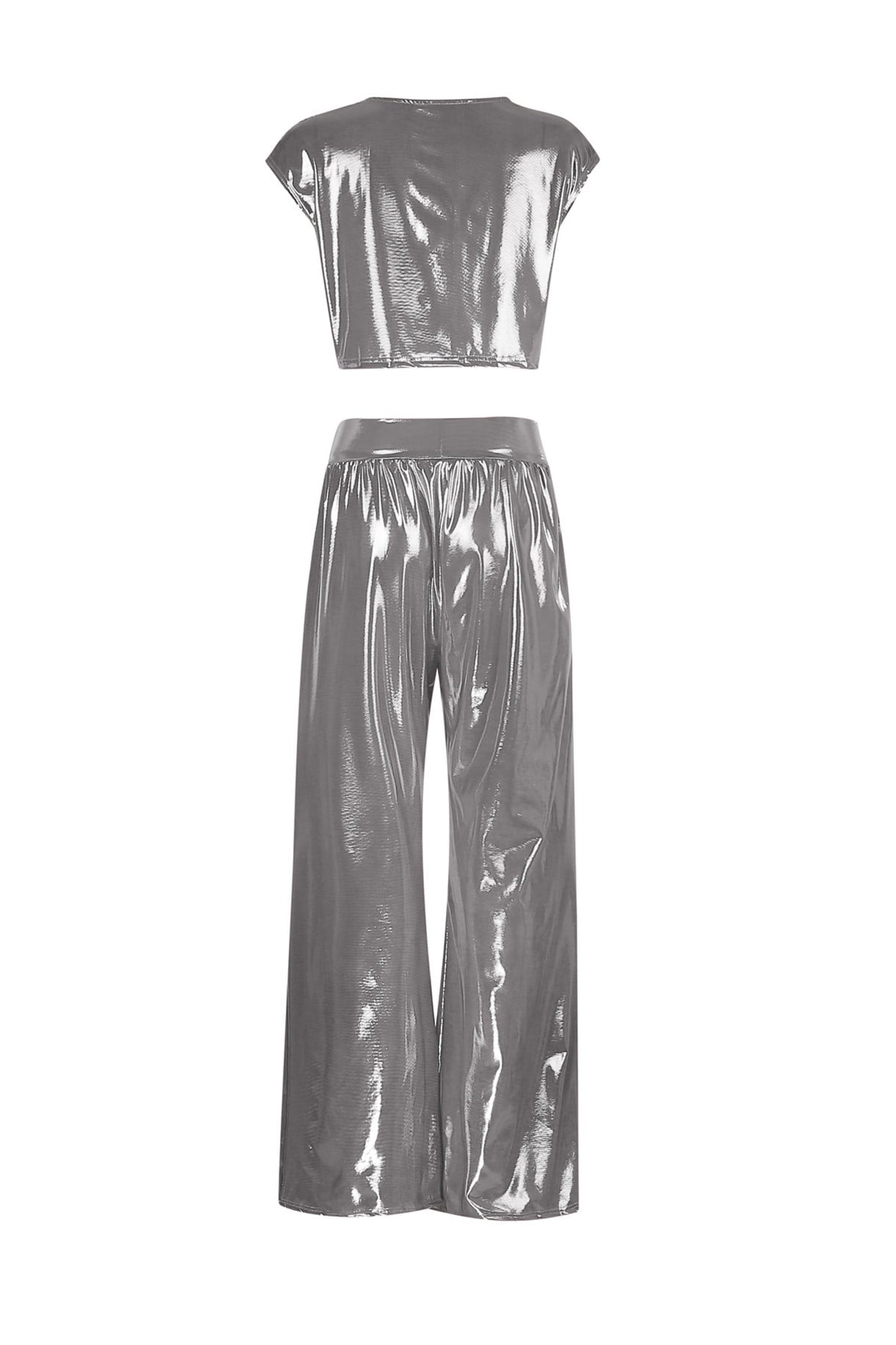 Danirae Two-Piece Set | Metallic Crop Top and Wide-Leg Pants Co-ord