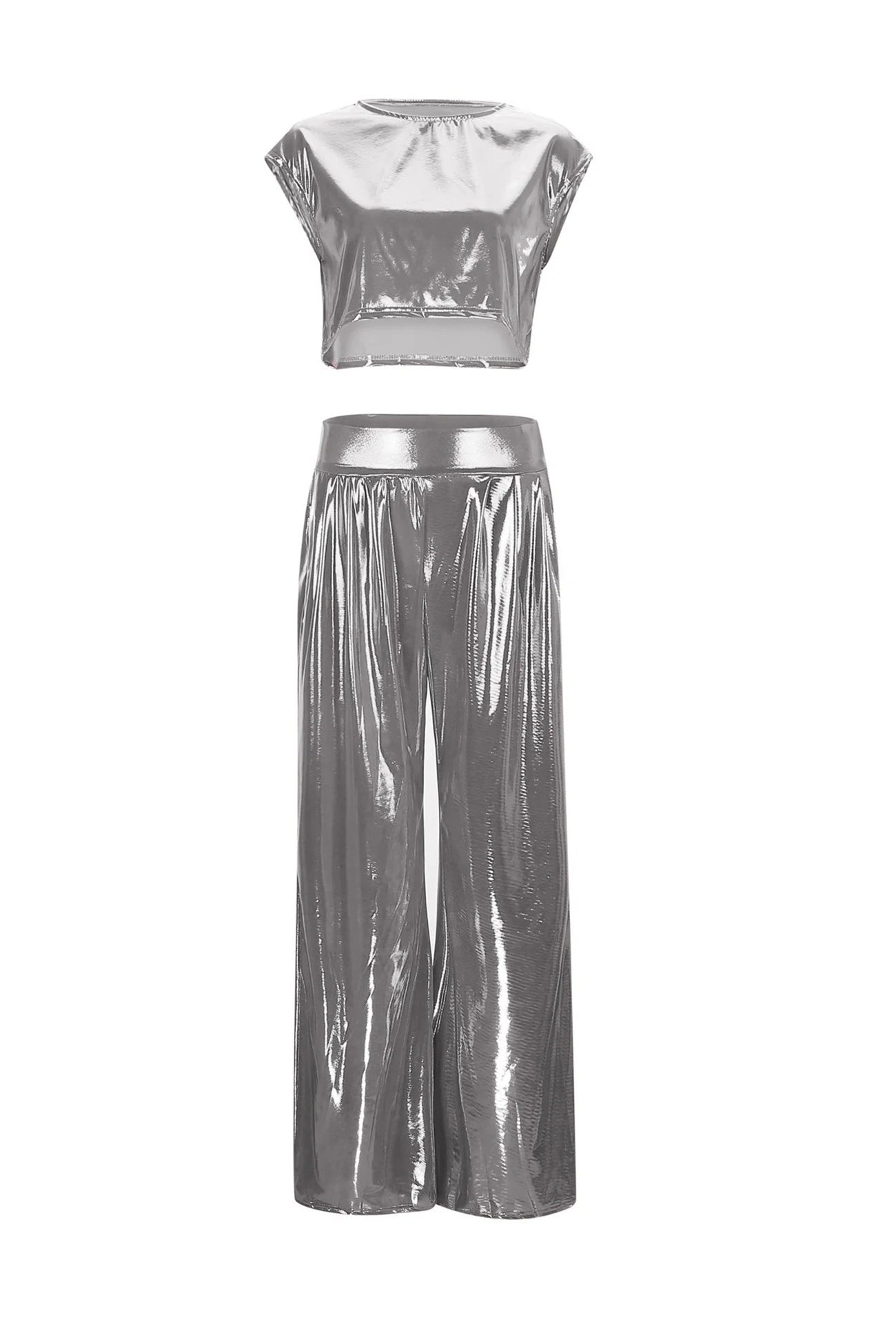 Danirae Two-Piece Set | Metallic Crop Top and Wide-Leg Pants Co-ord