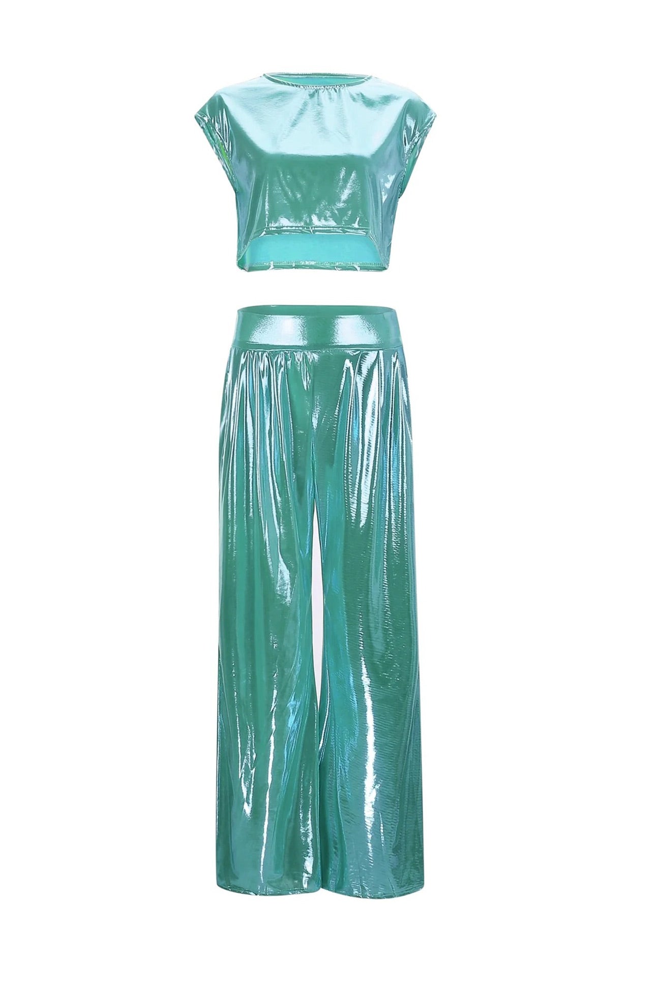 Danirae Two-Piece Set | Metallic Crop Top and Wide-Leg Pants Co-ord