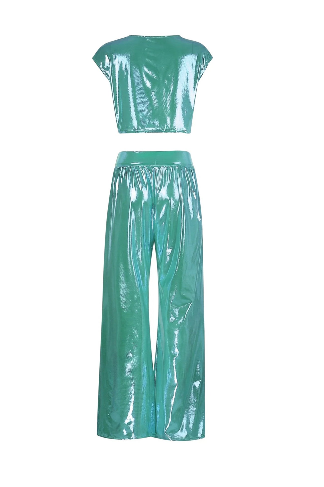 Danirae Two-Piece Set | Metallic Crop Top and Wide-Leg Pants Co-ord