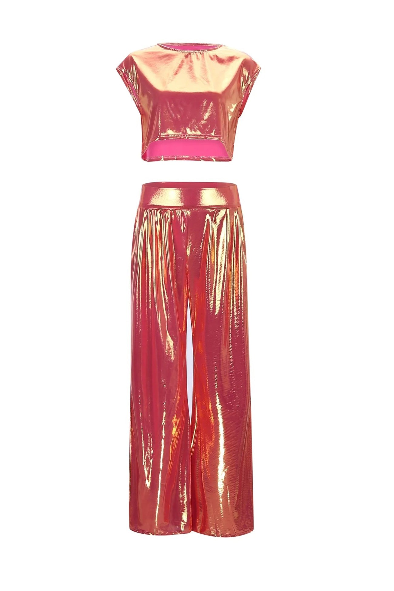 Danirae Two-Piece Set | Metallic Crop Top and Wide-Leg Pants Co-ord