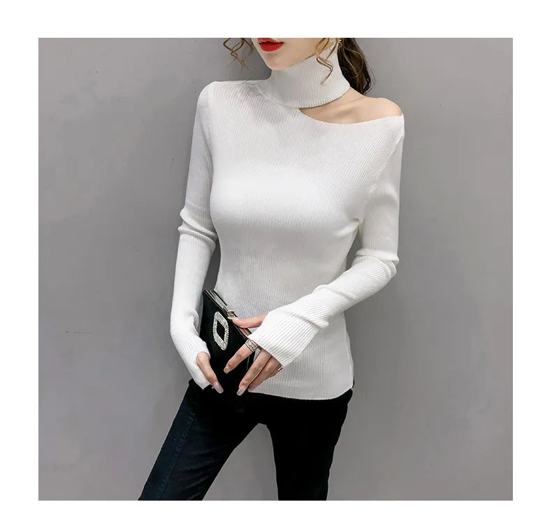 Isabella Sweater | Asymmetric Cut-Out Ribbed Turtleneck Sweater