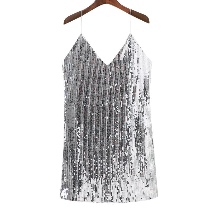 Brinley Party Dress | Glitter Spaghetti Strap Fitted Dress for Women