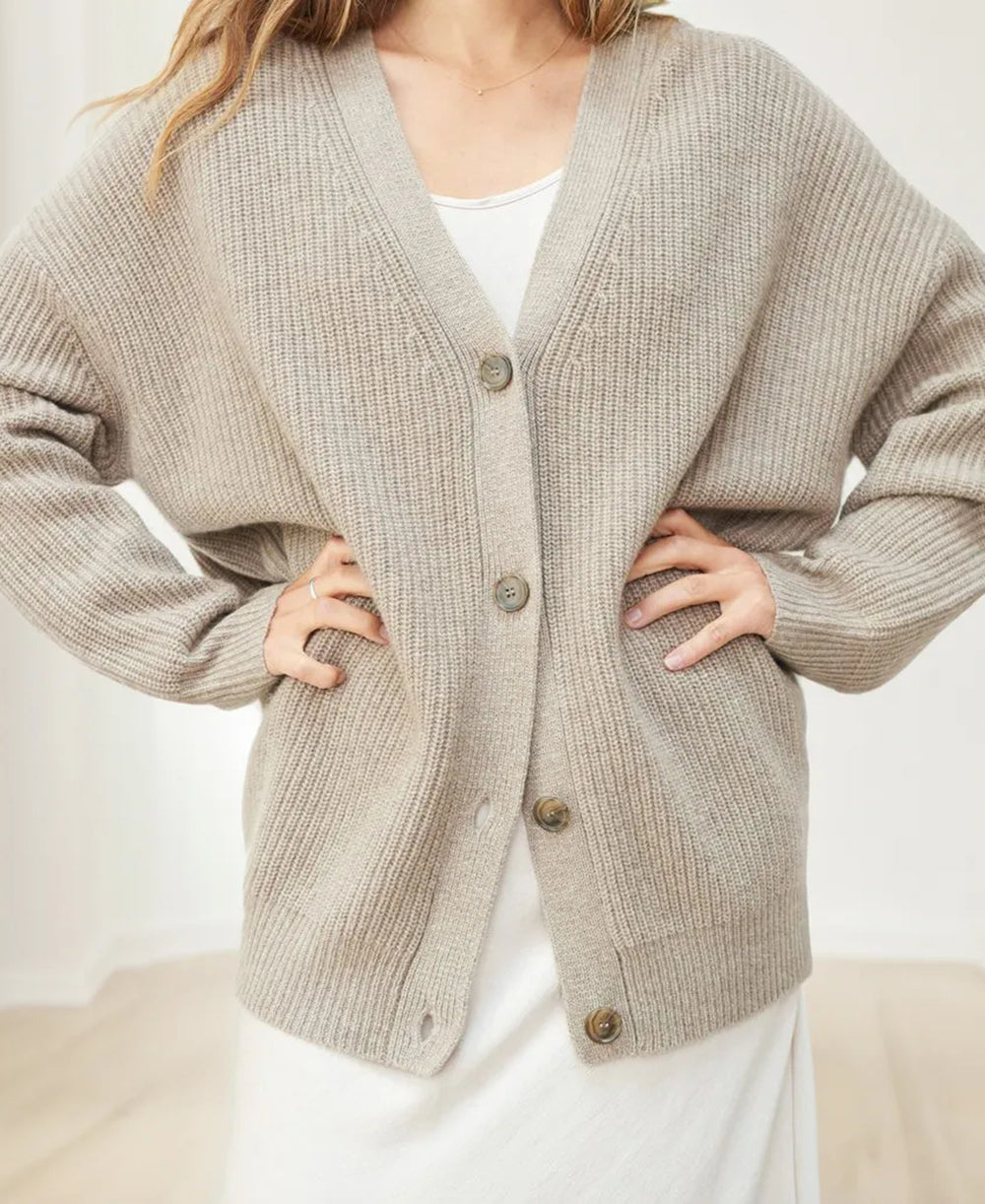 Qamaria Cardigan | Women's Autumn Oversized Button Cardigan with Ribbed Knit
