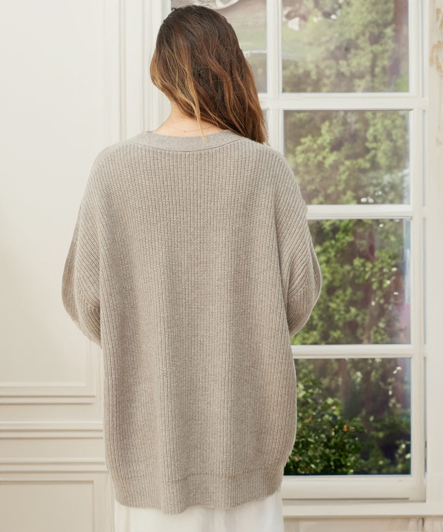 Qamaria Cardigan | Women's Autumn Oversized Button Cardigan with Ribbed Knit